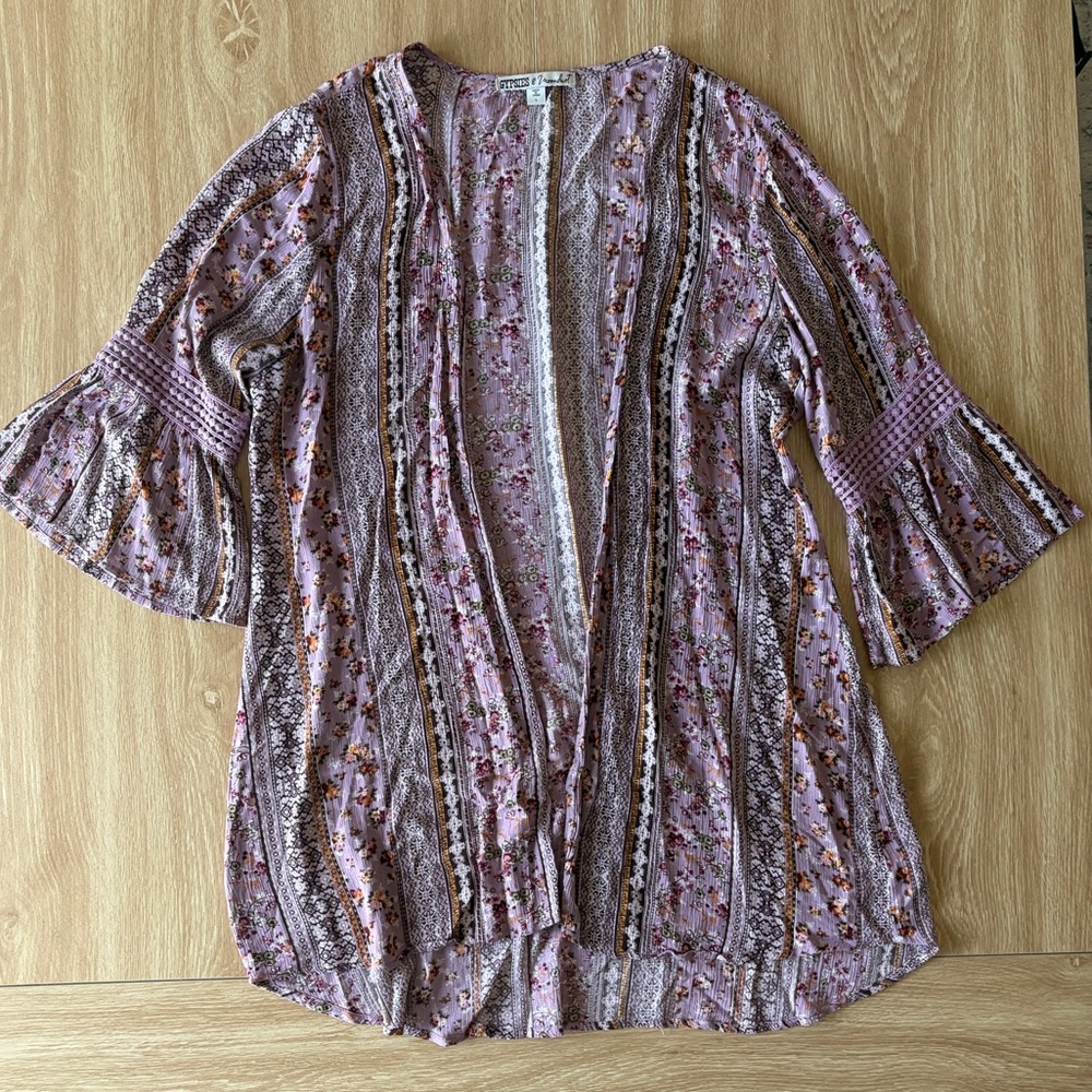 Gypsies & Moondust Boho Floral Stripe Kimono Cardigan - Size L
